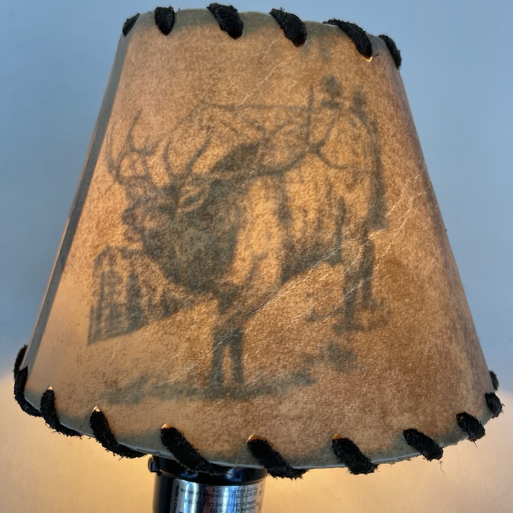 Vintage Elk Silhouette Clip-On Lampshade 4.5" Rustic Leather Laced Cabin